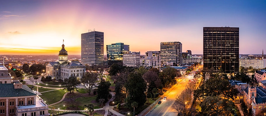 web design agency displays beautiful sunset over downtown columbia sc