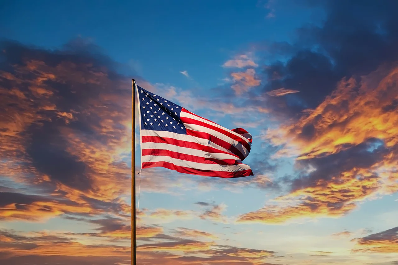 South Carolina web design agency proudly displays american flag against skyline